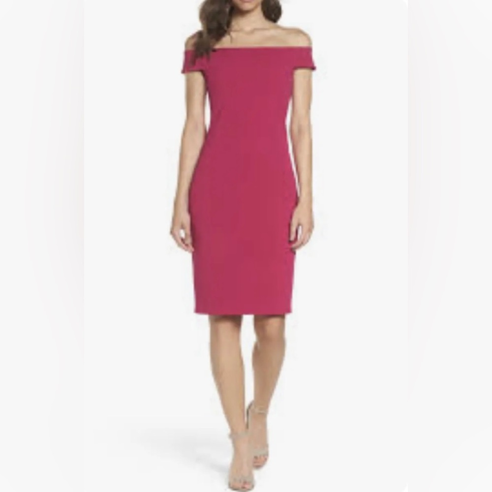 Eliza J Off-Shoulder Midi Dress in Magenta